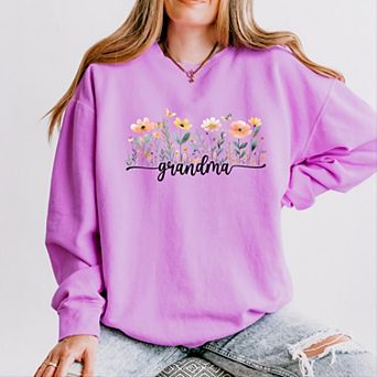 Grandma Watercolor Flowers - Women's Lightweight Garment Dyed Sweatshirt