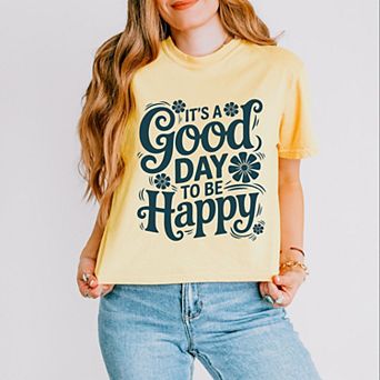 It's A Good Day To Be Happy Flowers - Women's Boxy Crop Top Graphic T-Shirt