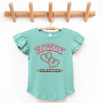 Howdy Valentine Rope Hearts - Flutter Sleeve Graphic T-Shirt