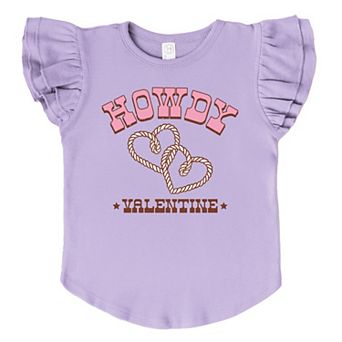 Howdy Valentine Rope Hearts - Flutter Sleeve Graphic T-Shirt