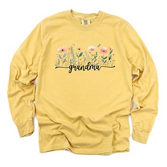 Grandma Watercolor Flowers - Women's Garment Dyed Long Sleeve Graphic T-Shirt