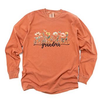 Grandma Watercolor Flowers - Women's Garment Dyed Long Sleeve Graphic T-Shirt