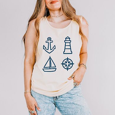 Anchor Lighthouse Boat Compass - Women's Garment Dyed Graphic Tank Top