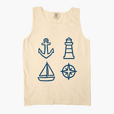 Anchor Lighthouse Boat Compass - Women's Garment Dyed Graphic Tank Top