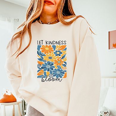 Let Kindness Bloom Blue and Orange Flowers - Women's Lightweight Garment Dyed Sweatshirt