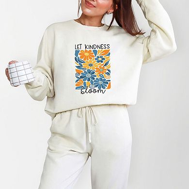 Let Kindness Bloom Blue and Orange Flowers - Women's Lightweight Garment Dyed Sweatshirt