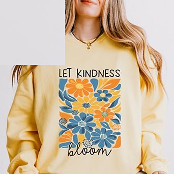 Let Kindness Bloom Blue and Orange Flowers - Women's Lightweight Garment Dyed Sweatshirt