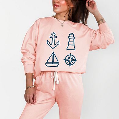 Anchor Lighthouse Boat Compass - Women's Lightweight Garment Dyed Sweatshirt