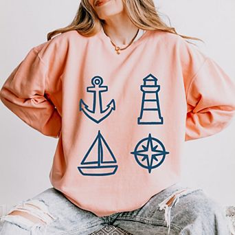 Anchor Lighthouse Boat Compass - Women's Lightweight Garment Dyed Sweatshirt