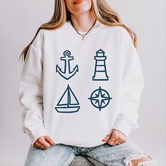 Anchor Lighthouse Boat Compass - Women's Lightweight Garment Dyed Sweatshirt