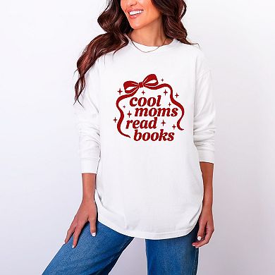 Cool Moms Read Books Bow - Women's Garment Dyed Long Sleeve Graphic T-Shirt