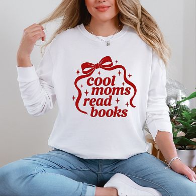 Cool Moms Read Books Bow - Women's Garment Dyed Long Sleeve Graphic T-Shirt