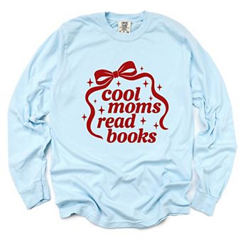 Cool Moms Read Books Bow - Women's Garment Dyed Long Sleeve Graphic T-Shirt