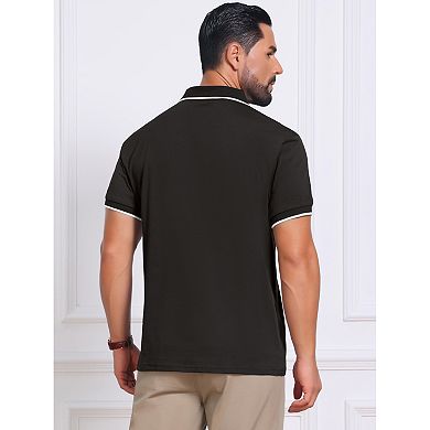 Men's Contrast Trim Golf Shirt Short Sleeve Three-Button Closure Knitted Polo Shirts