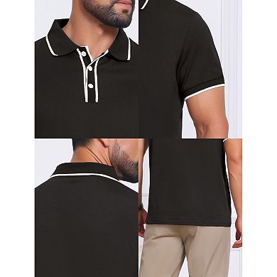 Men's Contrast Trim Golf Shirt Short Sleeve Three-Button Closure Knitted Polo Shirts