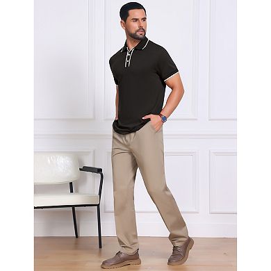 Men's Contrast Trim Golf Shirt Short Sleeve Three-Button Closure Knitted Polo Shirts