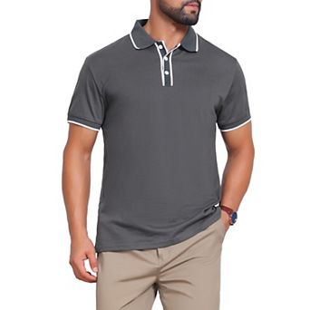 Men's Contrast Trim Golf Shirt Short Sleeve Three-Button Closure Knitted Polo Shirts