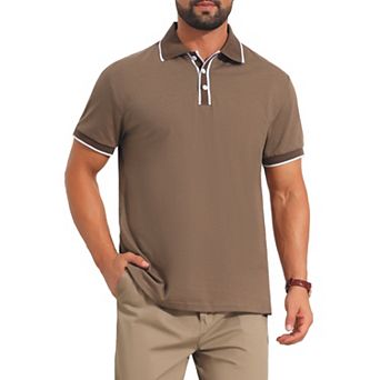 Men's Contrast Trim Golf Shirt Short Sleeve Three-Button Closure Knitted Polo Shirts