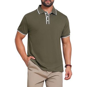Men's Contrast Trim Golf Shirt Short Sleeve Three-Button Closure Knitted Polo Shirts