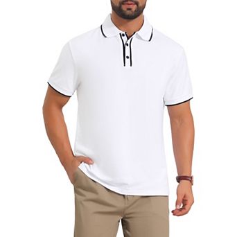 Men's Contrast Trim Golf Shirt Short Sleeve Three-Button Closure Knitted Polo Shirts