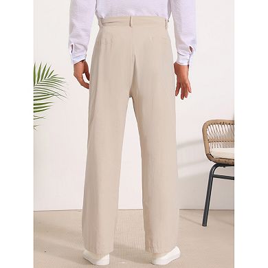 Men's Pleated Pants Side Pockets Breathable Lightweight Linen Pants