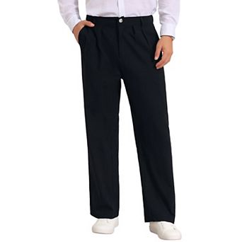 Men's Pleated Dress Pants Side Pockets Breathable Lightweight Linen Pants