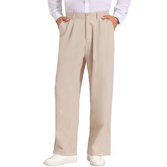 Men's Pleated Dress Pants Side Pockets Breathable Lightweight Linen Pants