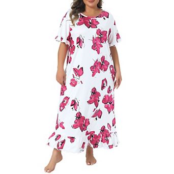 Women's Plus Size Nightgown Floral Short Sleeve Sleepwear Maxi Nightdress Sleep Date Night Shirts