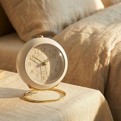 Planet Design Desk Alarm Clock Minimalist Metal Frame, Non-Tick