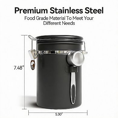 22oz Airtight Stainless Steel Coffee Canister with Window & Date Tracker