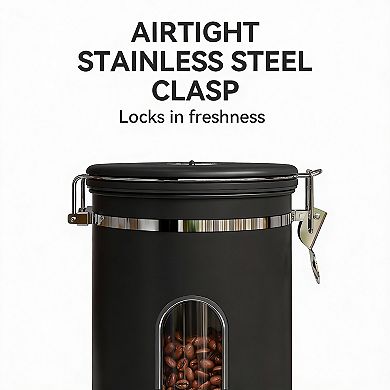 22oz Airtight Stainless Steel Coffee Canister with Window & Date Tracker
