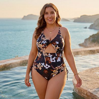 Women's Plus Size 1 Pc Swimsuit Tummy Control Bathing Suit Cross-Back Strap Cutout Monokini Swimwear