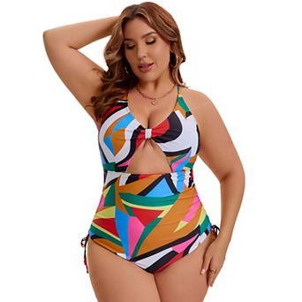 Women's Plus Size 1 pc Swimsuit Tummy Control Bathing Suit Cross-Back Strap Cutout Monokini Swimwear
