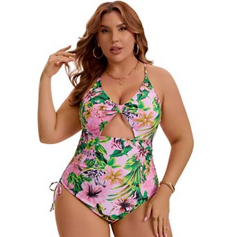 Women's Plus Size 1 pc Swimsuit Tummy Control Bathing Suit Cross-Back Strap Cutout Monokini Swimwear