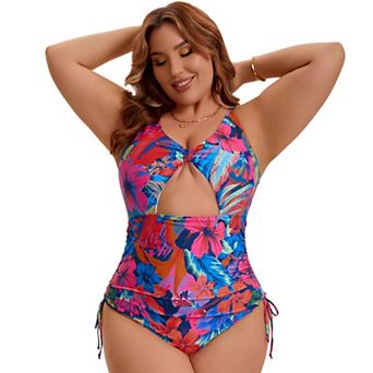 Women's Plus Size 1 pc Swimsuit Tummy Control Bathing Suit Cross-Back Strap Cutout Monokini Swimwear