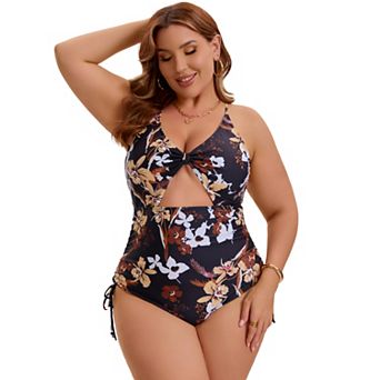 Women's Plus Size 1 pc Swimsuit Tummy Control Bathing Suit Cross-Back Strap Cutout Monokini Swimwear