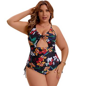 Women's Plus Size 1 pc Swimsuit Tummy Control Bathing Suit Cross-Back Strap Cutout Monokini Swimwear