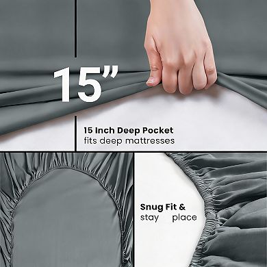 Queen Size Fitted Sheet, 15" Pocket, Soft Microfiber, Shrink & Fade Resistant
