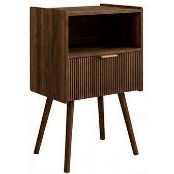 AKSZRI Modern Nightstand - Storage Drawer & Shelf, Solid Wood Accent Table for Bedroom