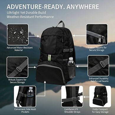 AKSZRI 35L Foldable Backpack - Lightweight, Water-Resistant Packable for Hiking & Daily Use