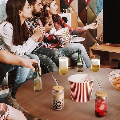 4-Piece Glass Drinking Set with100% Bamboo Lids & Straws