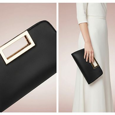 AKSZRI Leather Cut-Out Clutch - Convertible Evening Purse for Wedding & Party