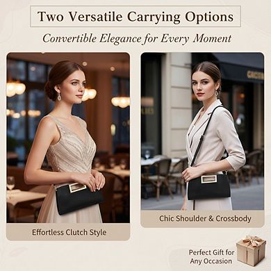 AKSZRI Leather Cut-Out Clutch - Convertible Evening Purse for Wedding & Party