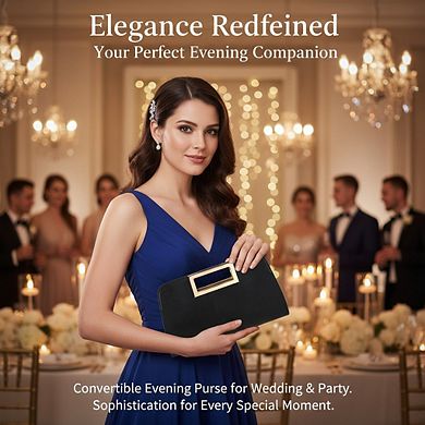 AKSZRI Leather Cut-Out Clutch - Convertible Evening Purse for Wedding & Party