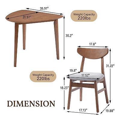 Merax 3-Piece Modern Table Set - Triangular Side Table & 2 Curved Wood Chairs