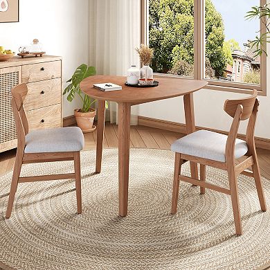 Merax 3-Piece Modern Table Set - Triangular Side Table & 2 Curved Wood Chairs