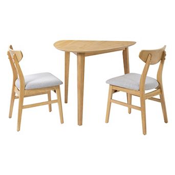 Merax 3 pc Modern Table Set - Triangular Side Table & 2 Curved Wood Chairs