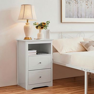 AKSZRI Yaheetech 29" Nightstand - 2 Drawer Wooden Bedside Table with Open Shelf, White