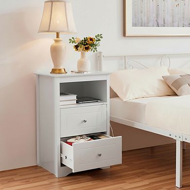 AKSZRI Yaheetech 29" Nightstand - 2 Drawer Wooden Bedside Table with Open Shelf, White