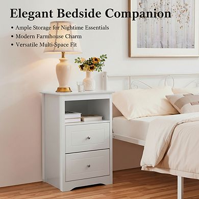 AKSZRI Yaheetech 29" Nightstand - 2 Drawer Wooden Bedside Table with Open Shelf, White